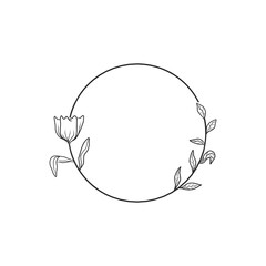 Elegant Hand-Drawn Circular Frame with Floral Accent and Leaves