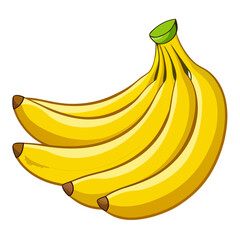 A vibrant cartoon illustration showcases a bunch of ripe yellow bananas their curved shapes and brown tips adding to the cheerful and healthy depiction of