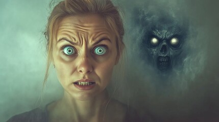 A Frightened Person Facing a Mysterious Reflection