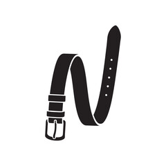 Black Silhouette of a Wavy Leather Belt with Buckle