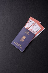 Indian passport and tickets for travelling, flying and doing business. India document, id