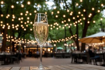 Couple celebrates anniversary with champagne in a festive setting