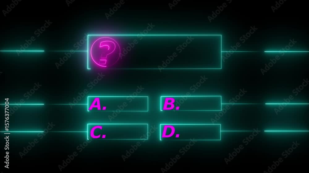 Poster quiz neon line animation with option selection on black background ,quiz template challenge with opt