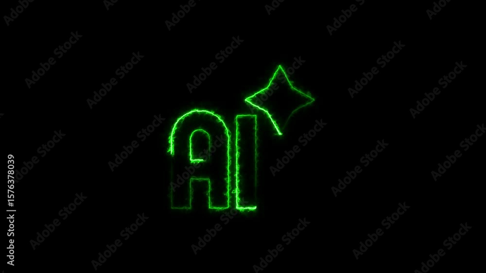 Poster artificial intelligence glowing text animation.high technology neon abstract ai text isolated on bla