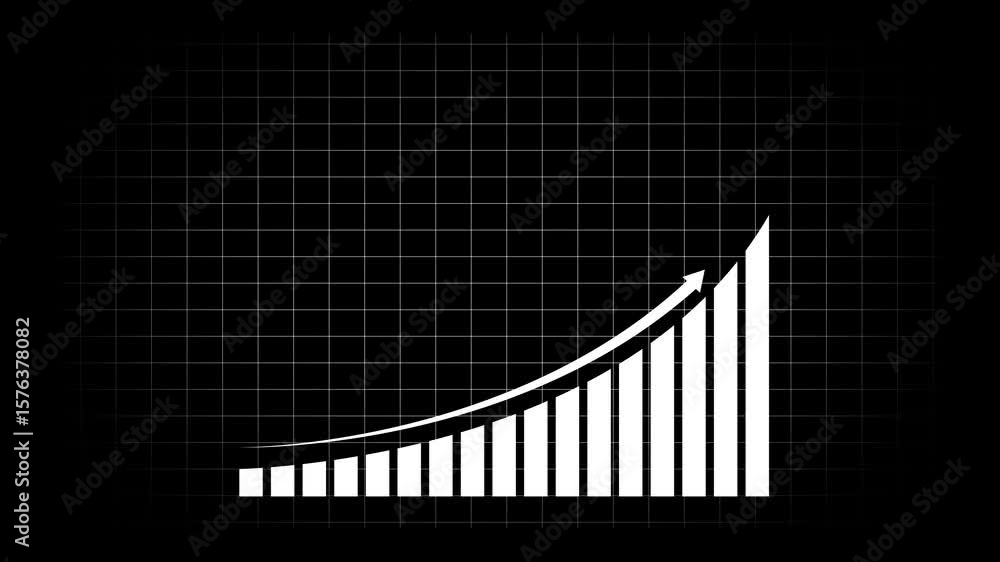 Poster arrow rising on graph with sale symbols. abstract business growth and graph chart icon animation bac