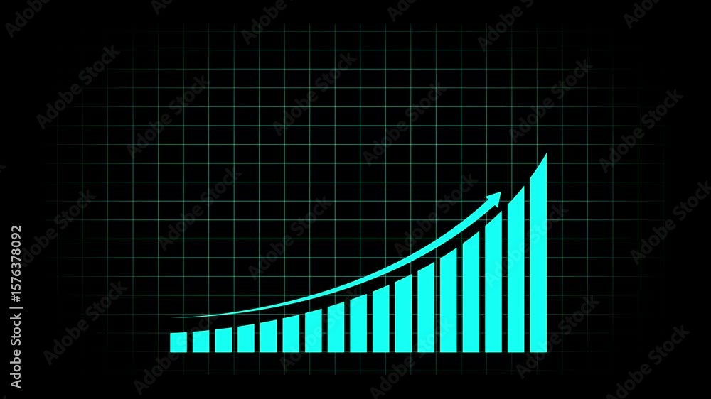 Poster arrow rising on graph with sale symbols. abstract business growth and graph chart icon animation bac