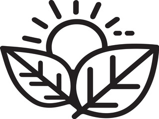 Line Art Combo of Sun and Leaf Symbol  