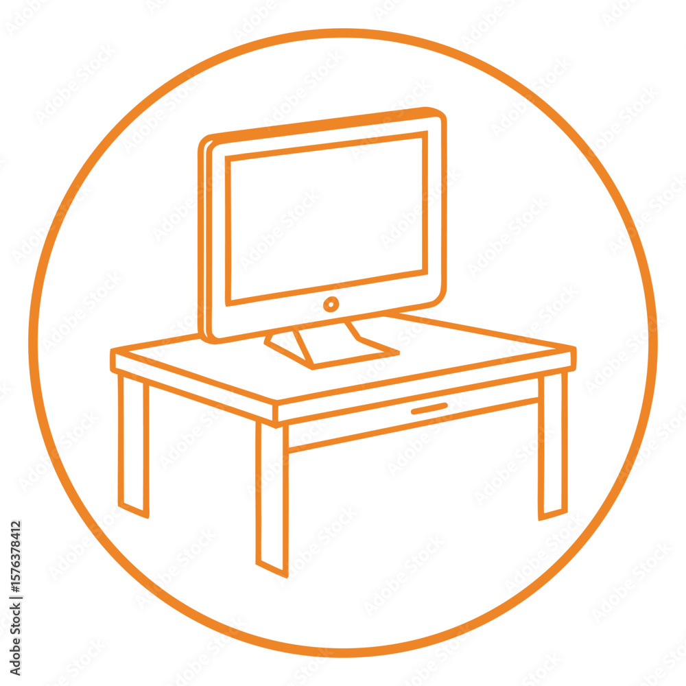 Poster orange computer monitor on a table screen display