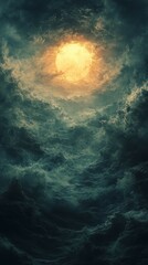 Fototapeta premium Glowing Orb Illuminating Dark Stormy Sky with Dramatic Clouds