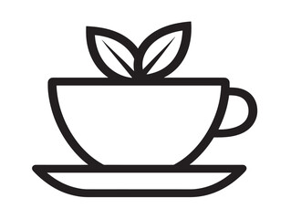 Elegant Tea Cup and Leaf Minimal Line Design  