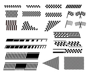 Racing stripe and checkered flag vector set with speed line graphics for car racing and motorsports themes