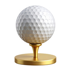 Minimalist Vector Golf Ball on Gold Stand Icon, Transparent Background
