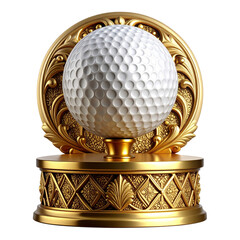 Luxury Golf Ball Display on Ornate Gold Pedestal, Transparent Background