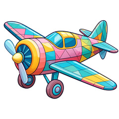 Minimalist Flat Vector Toy Plane with Simple Shapes, Transparent Background