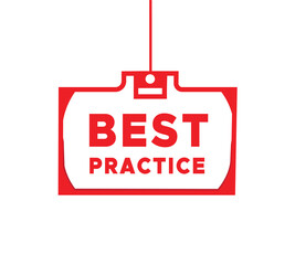 Best practice, hanging poster red sign template banner illustration simple design isolated white background. vector web graphic learning concept.
