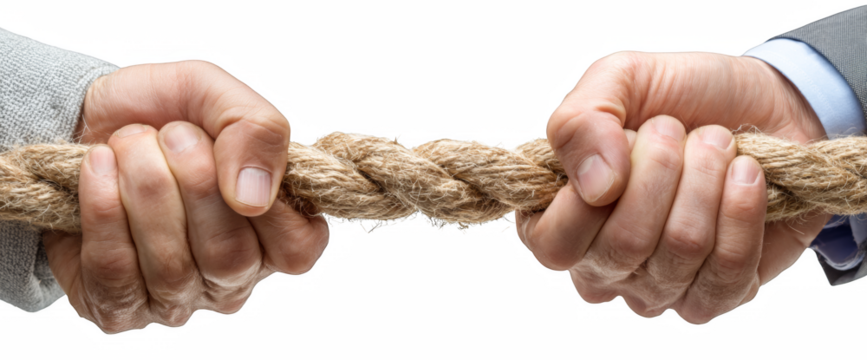 Tied hands of a man and woman symbolizing strength and conflict