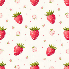 Colorful strawberry pattern featuring red and pink strawberries on a light background

