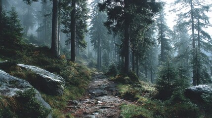 Obraz premium Misty Forest Pathway