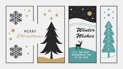 Set of christmas and happy new year greeting cards with lettering calligraphy decorative ornament elements. Holiday Greeting Card Collection. Vector Illustration.