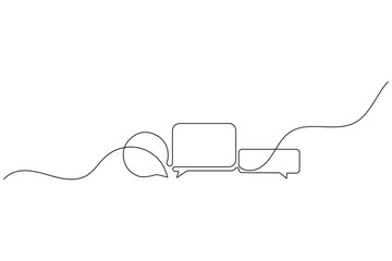 Obraz premium continuous one line art drawing speech bubble square shape minimalist single line unique message chat and dialogue box vector illustration.