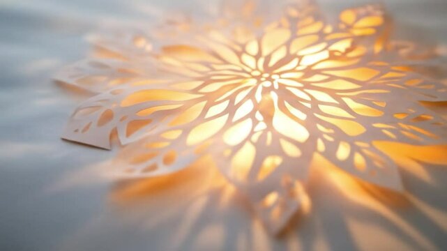 Glowing paper flower casting intricate shadows