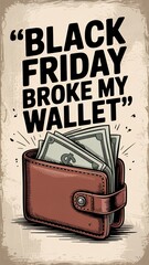 Black Friday shopping experience reflected in a humorous wallet graphic depicting cash overflow