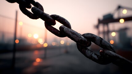 Dramatic Urban Composition: Industrial Chains Suspended Against a Softly Diffused Horizon Celebrating Light, Shadow, and Modern Ingenuity