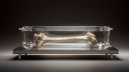 Elegant Scientific Composition Featuring an Isolated Bone Relic on a Polished Metallic Backdrop with Transparent Detailing