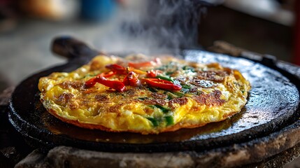 Exquisite Thai Omelette: A Steaming Hot Culinary Spectacle Blending Rustic Tradition and Modern Flair