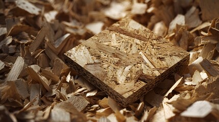 Artistic Display of OSB with Scattered Wood Shavings Showcasing Industrial Charm and Organic Simplicity