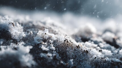 Detailed Macro Photography of Weathered Accumulated Snow with Intricate Textural Variation and Gritty Natural Details