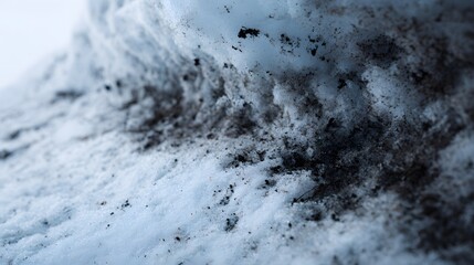 Intensely Detailed Macro Study of Murky, Grimy Accumulated Snow Highlighting Weathered Textural History and Time's Impact