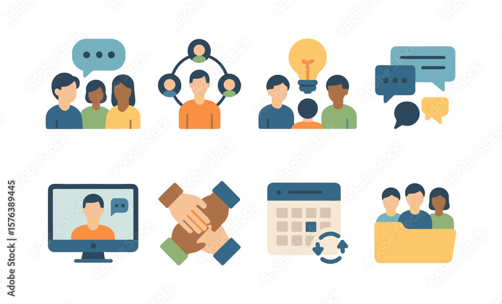Poster collaborative icons set featuring teamwork concepts for digital projects