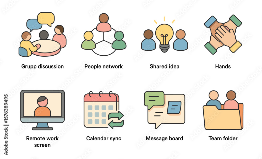 Poster isometric teamwork and collaboration concepts for remote work and communication design