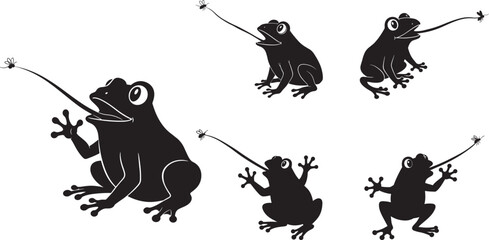 Frog Catching Fly With Tongue Cartoon silhouette
