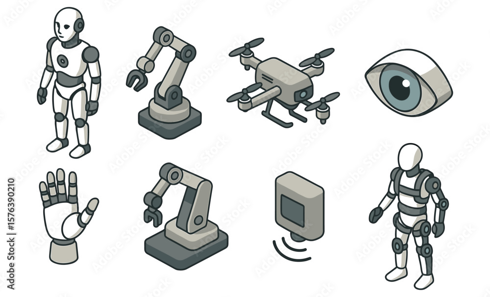 Poster futuristic ai and robotics icons for technology design projects