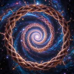 Mesmerizing infinity spiral weaves through galaxy cosmic backdrop, creating stunning owl spiral