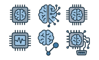 Neural brain chip icons for technology and artificial intelligence design projects