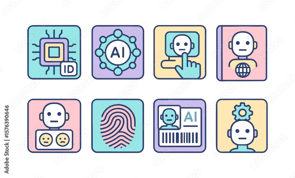 Poster futuristic robot identity and customization icons for digital innovation concepts