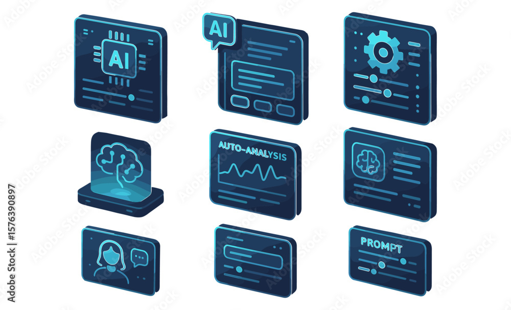 Poster futuristic ai interface icons with minimalist design for technology projects