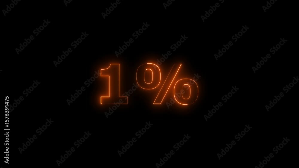 Poster neon text % number countdown icon background 4k animation.