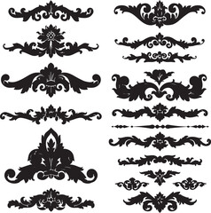 Ten Black and White Floral Swirls Decorative Elements Vintage Style Ornament Set Design vector Adobe Illustrator Artwork