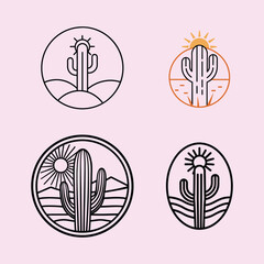 Fototapeta premium minimalist cactus and sun wild west desert scene