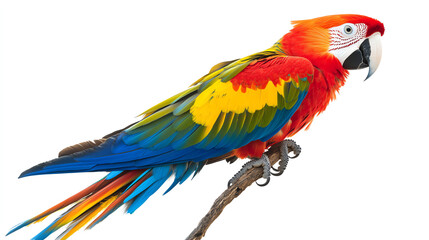 Fototapeta premium Parrot side profile with colorful feathers, highres, isolated white background