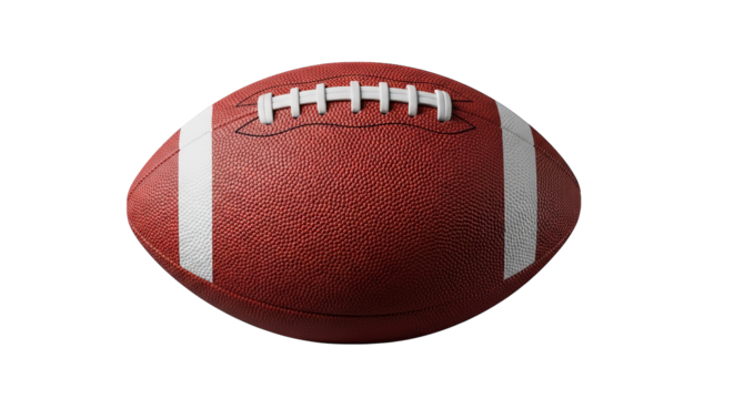 American football in a close-up shot, showcasing its texture, shape, and stitching details on black.