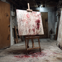 red paint splash on grunge background.