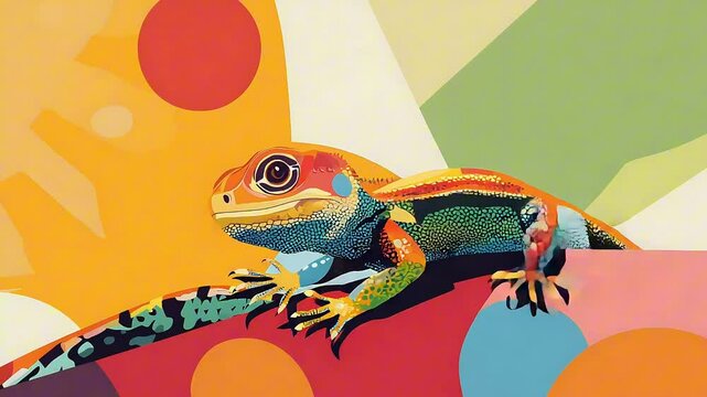 Bright animated lizard . World lizard day poster isolated on a bright background. Concept of wildlife protection, suitable for world lizard day