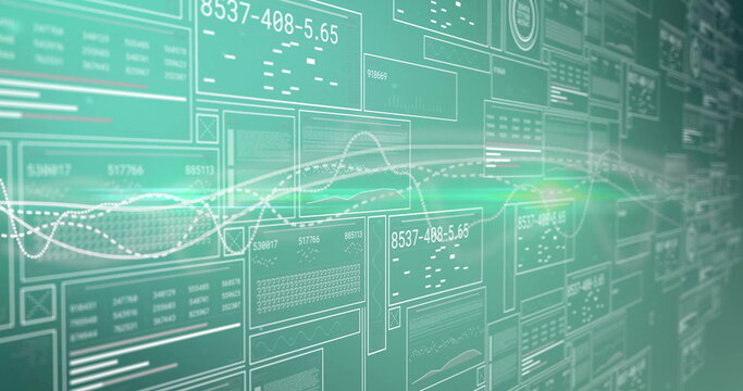 Displaying translucent analytics interface in virtual environment with floating panels and charts