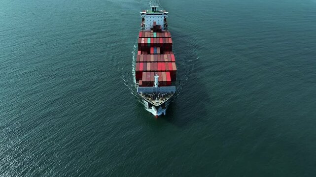 Aerial view Container cargo ship cargo shipping global business logistic import export freight shipping transportation by container cargo ship international, Container cargo freight ship vessel boat.