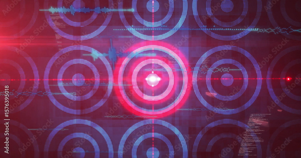 Aufkleber rendering red target circle crosshair in hud showing blue dots data overlays and flares